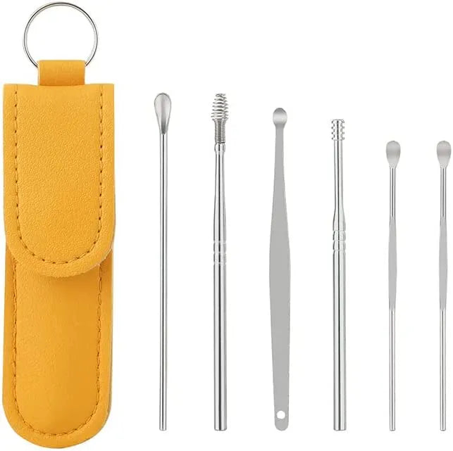 Ear Wax Cleaning Kit, 6 Pcs Ear Pick Tools, Wax Removal Kit, Ear Cleaning Tool Set, Spring Earwax Cleaner Tool Ear Wax Remover, Reusable Ear Cleaner for Children and Adult