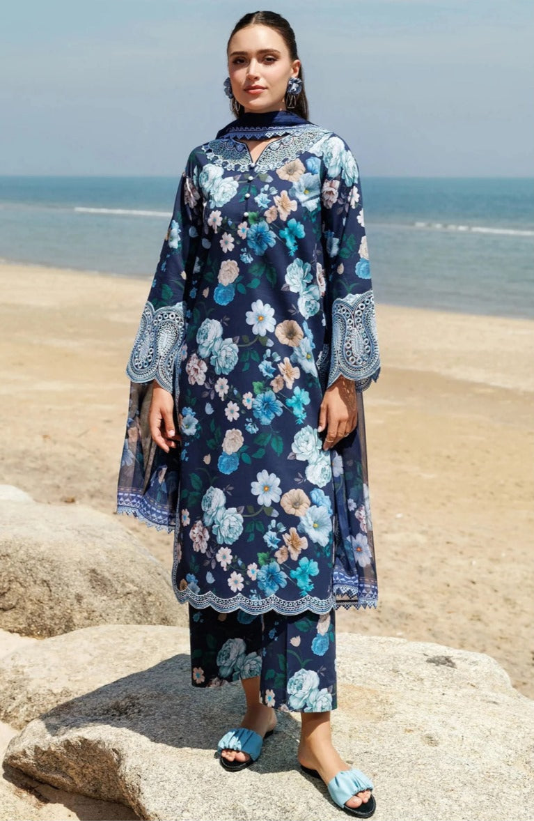 3Pc Print Lawn With Embroidered Patches