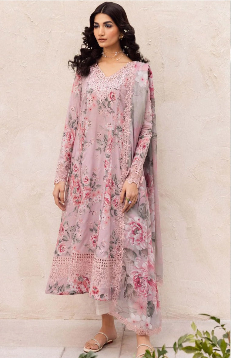 3Pc Print Lawn With Embroidered Patches