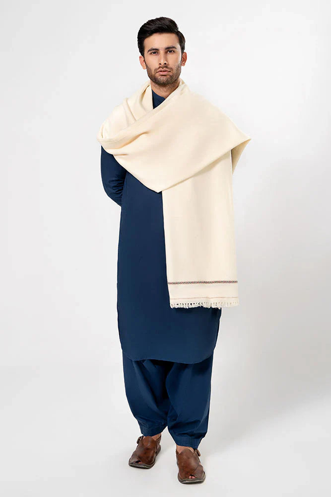 J. Men's Winter Wool Shawl - White