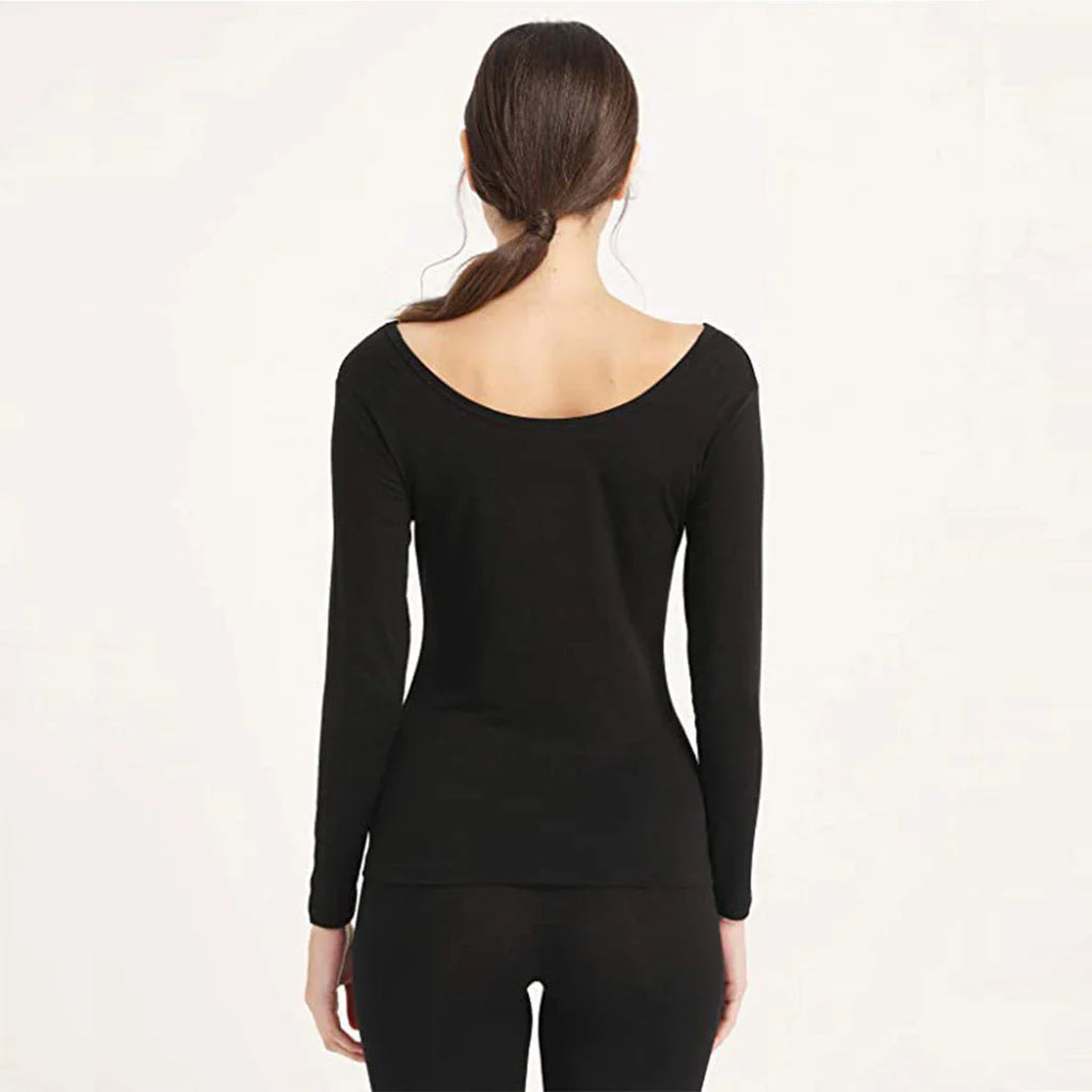 Women's Deep Neck Thermal Warmer Wool (SHIRT) - BLACK