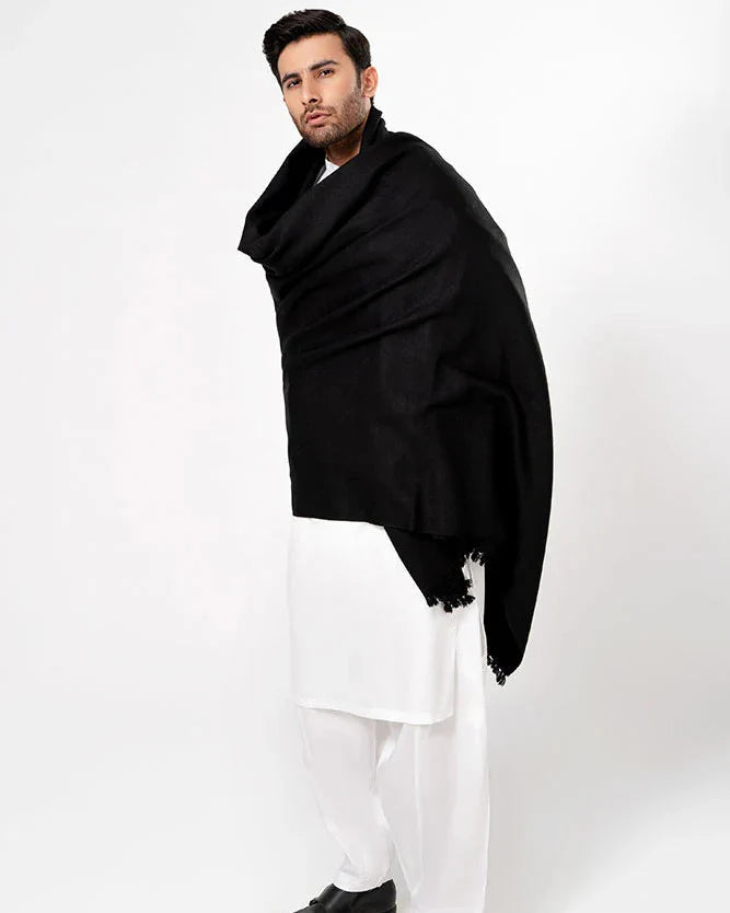 J. Men's Winter Wool Shawl - Black