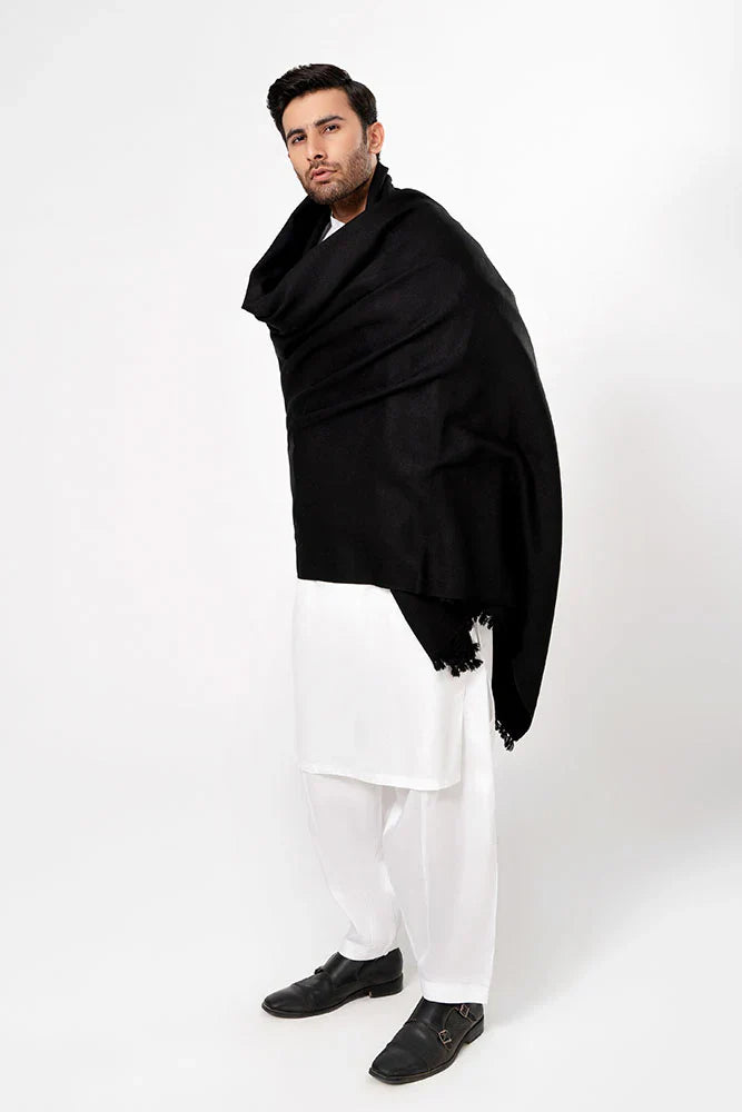 J. Men's Winter Wool Shawl - Black