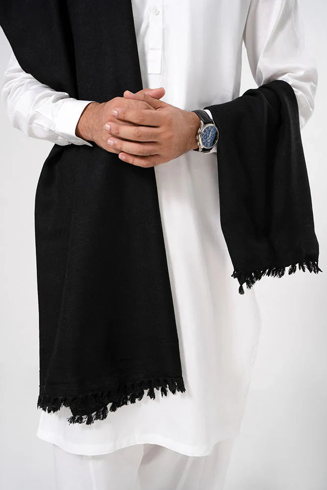 J. Men's Winter Wool Shawl - Black
