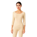 Women's Deep Neck Full-Body Thermal Warmer Wool (FULL SUIT) - BEIGE
