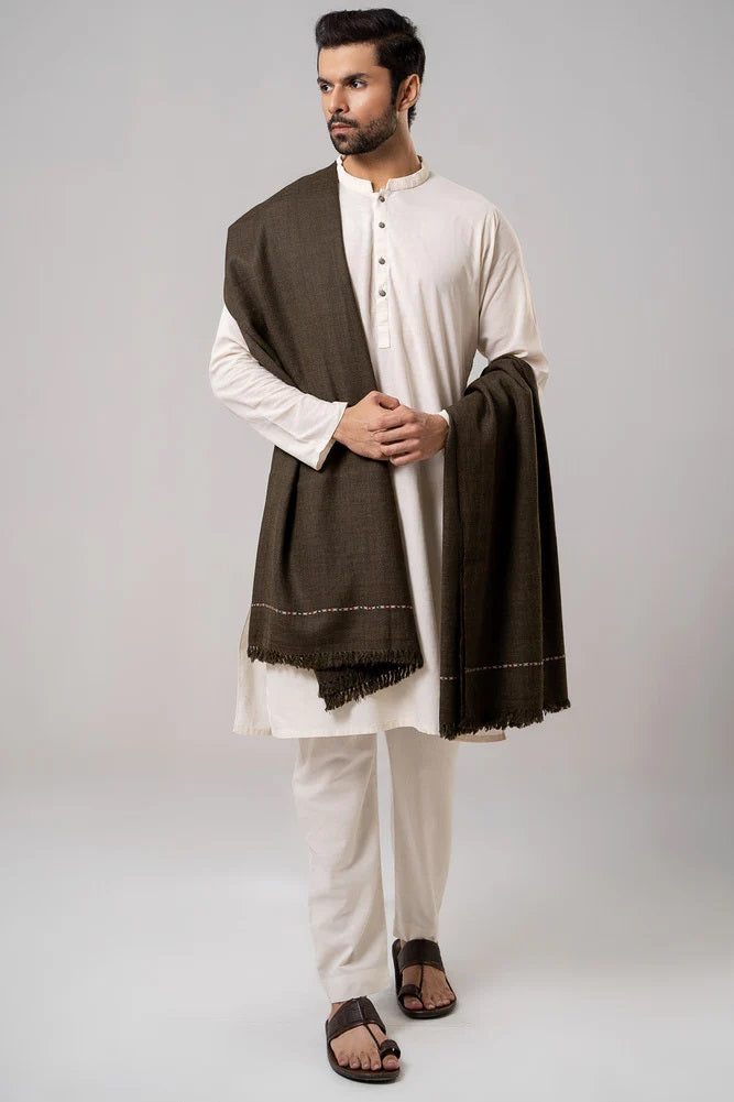 J. Men's Winter Wool Shawl - Dark Brown