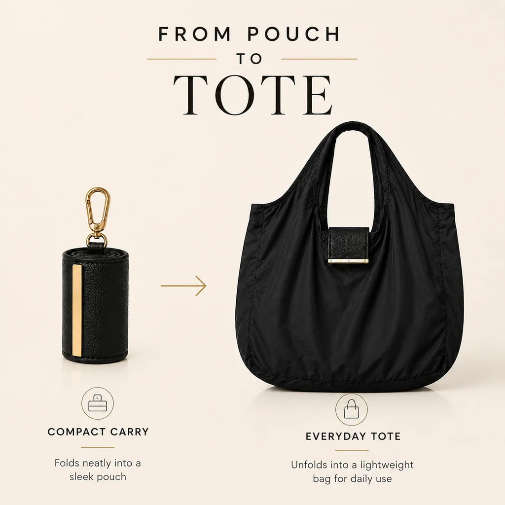 Foldable Keychain Tote Bag with Compact Leather Case