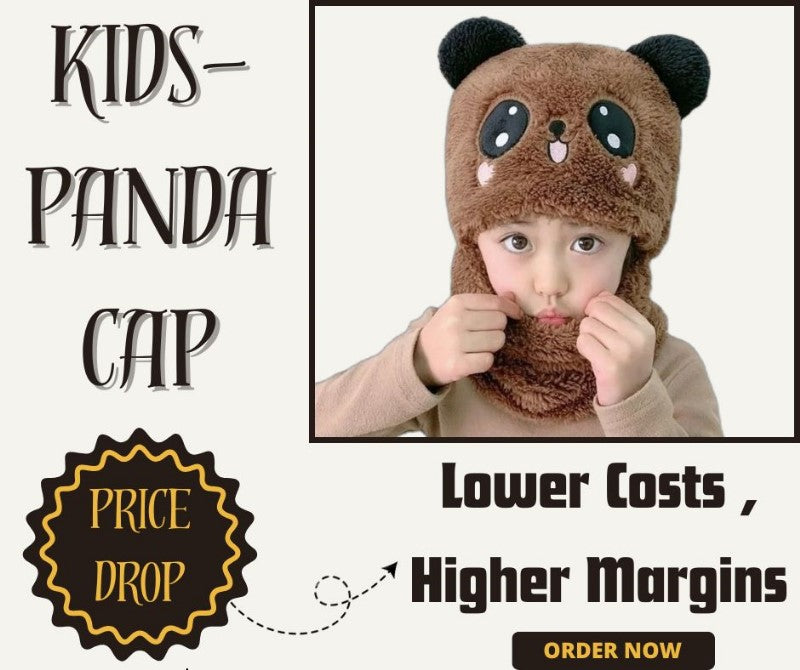 Panda Wool Cap With Neck Warmer Attached ( BROWN ) #154