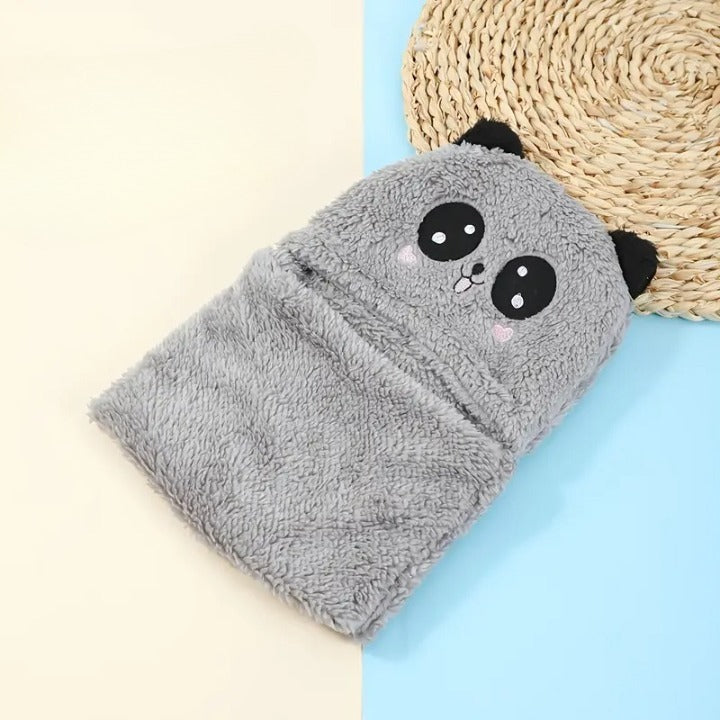 Panda Wool Cap With Neck Warmer Attached ( GREY ) #154