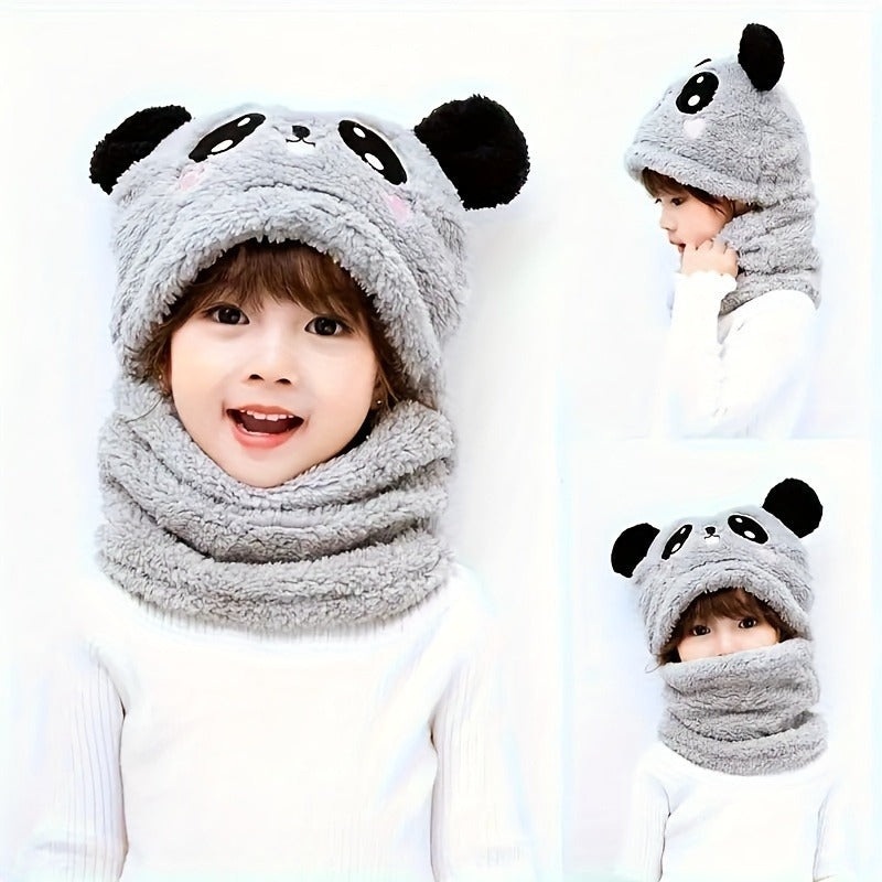 Panda Wool Cap With Neck Warmer Attached ( GREY ) #154