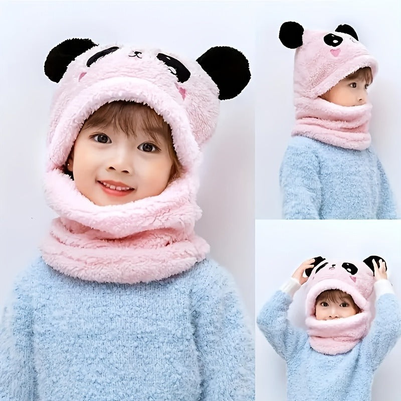 Panda Wool Cap With Neck Warmer Attached ( PINK ) #154