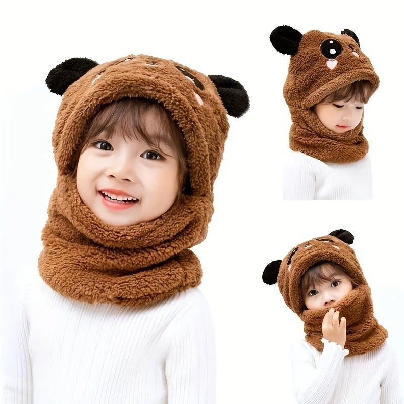 Panda Wool Cap With Neck Warmer Attached ( BROWN ) #154