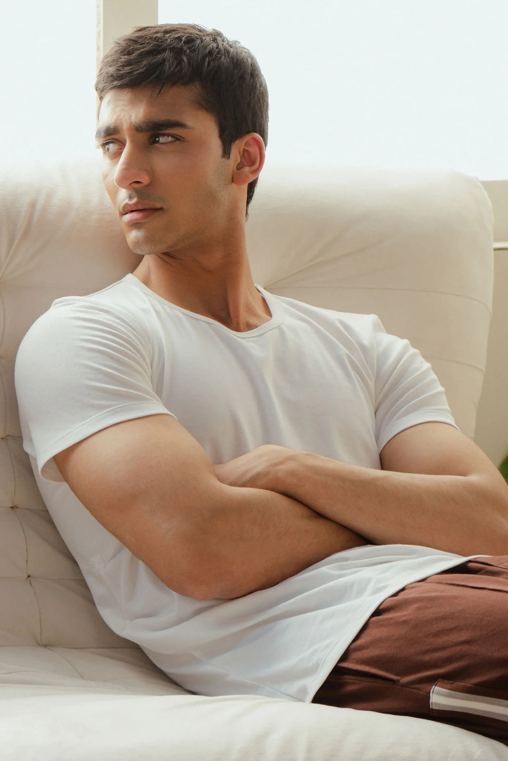 Mes's Deep Neck Half Sleeves VEST (WHITE)
