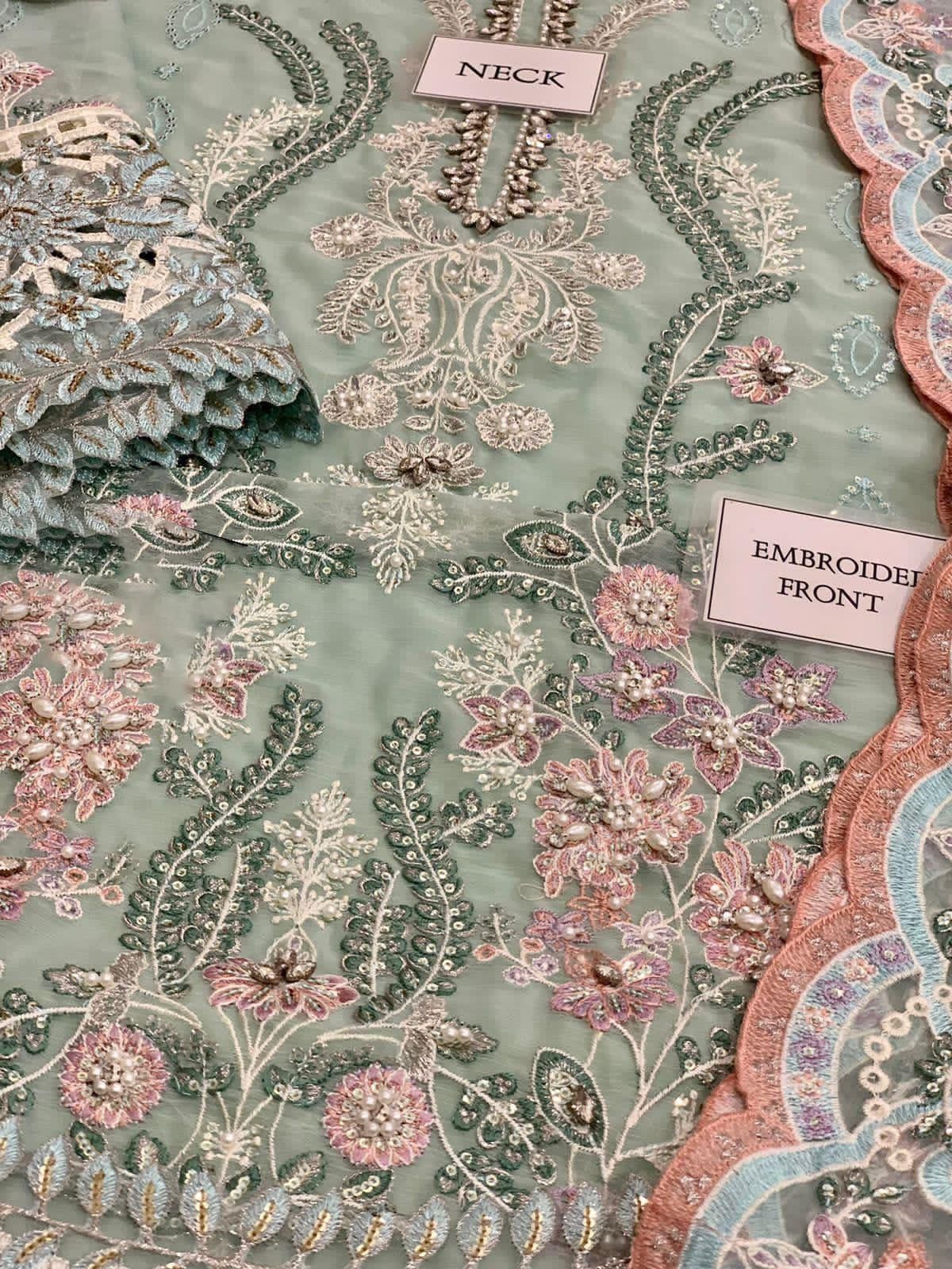 B COUTURE chiffon fully heavy alternet embroidered hand emblishment adha work