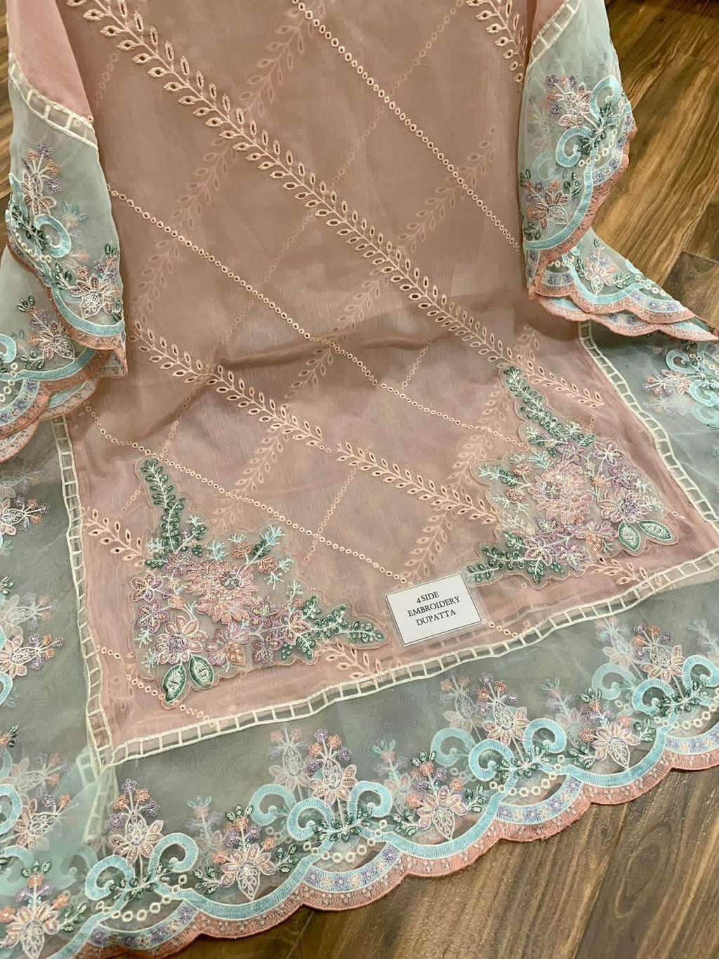 B COUTURE chiffon fully heavy alternet embroidered hand emblishment adha work