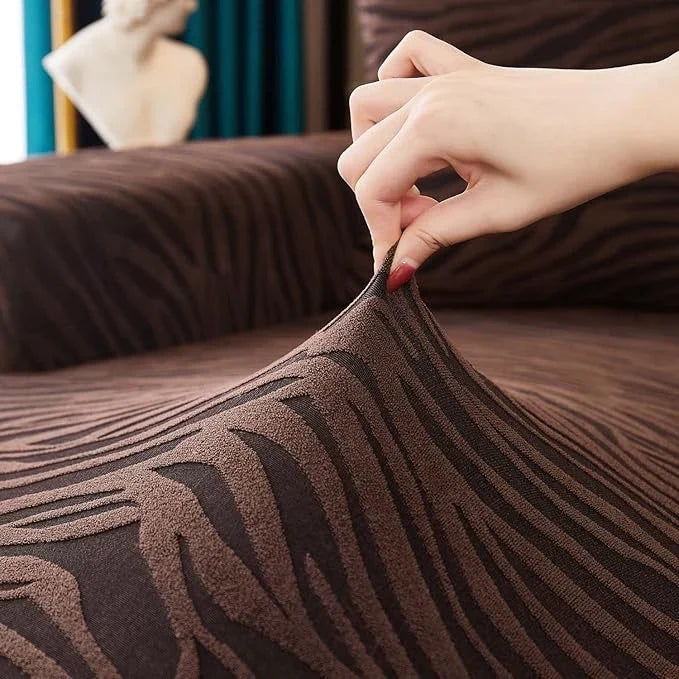 L Shape Zebra Velvet Sofa Covers - Fitted Style ( Brown)