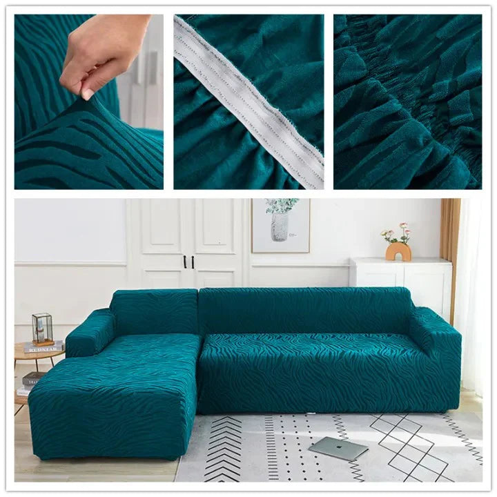L Shape Zebra Velvet Sofa Covers - Fitted Style (Zinc)