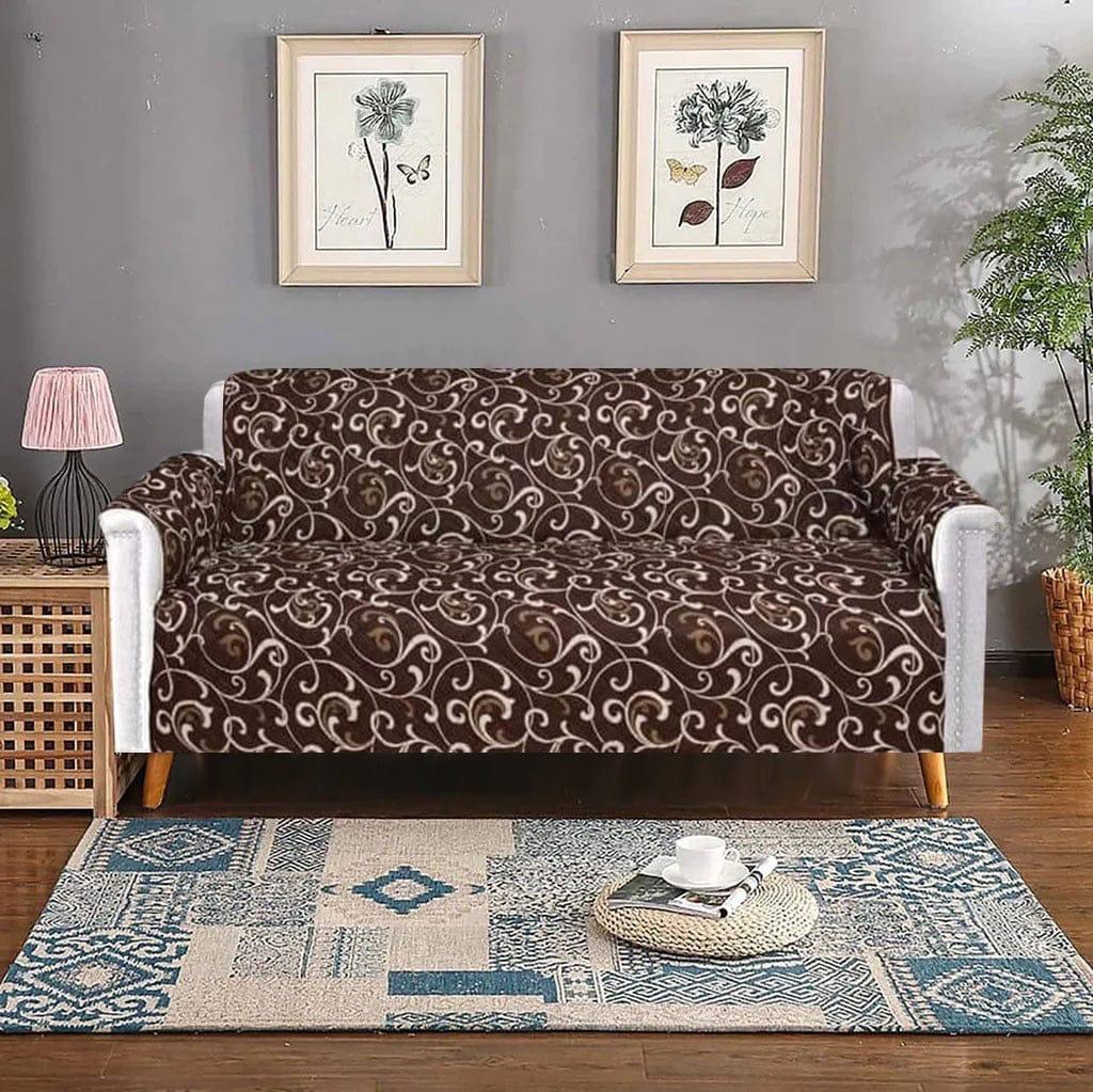 Printed Quilted Sofa Runner - Sofa Coat (Brown)