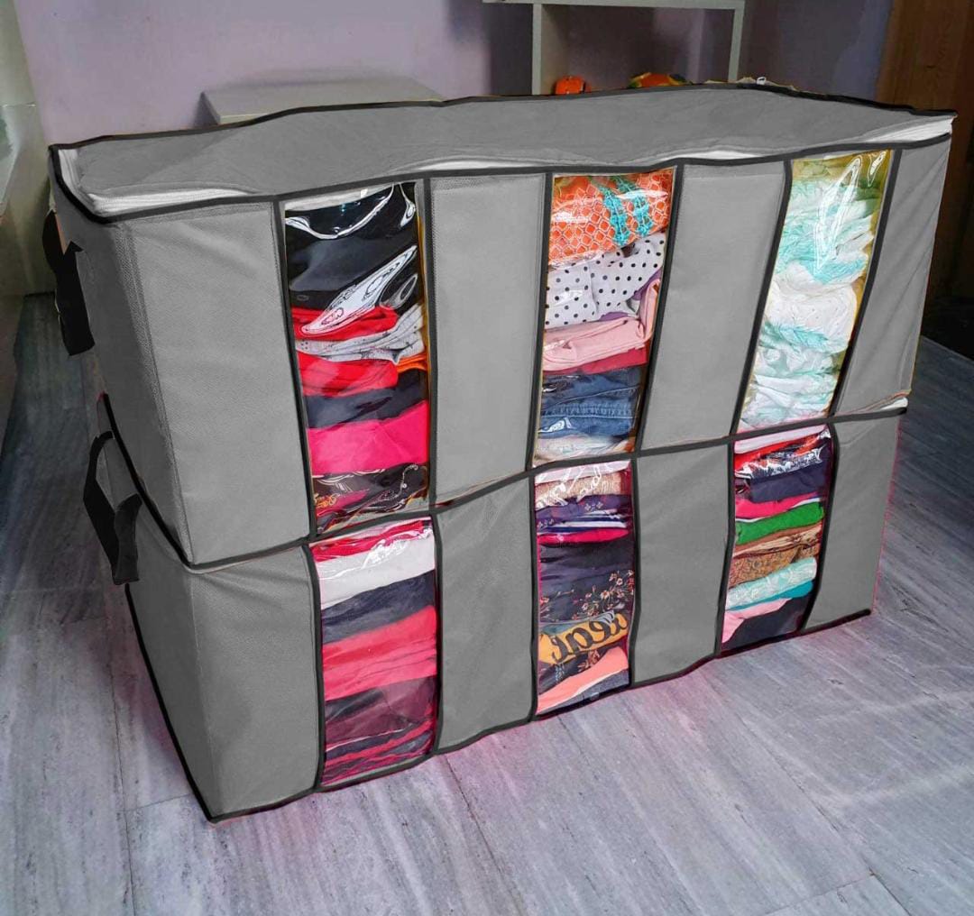 Grey_3 Compartment Storage Organizer / Clothes Storage Bag