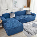 L Shape Zebra Velvet Sofa Covers - Fitted Style (Blue)