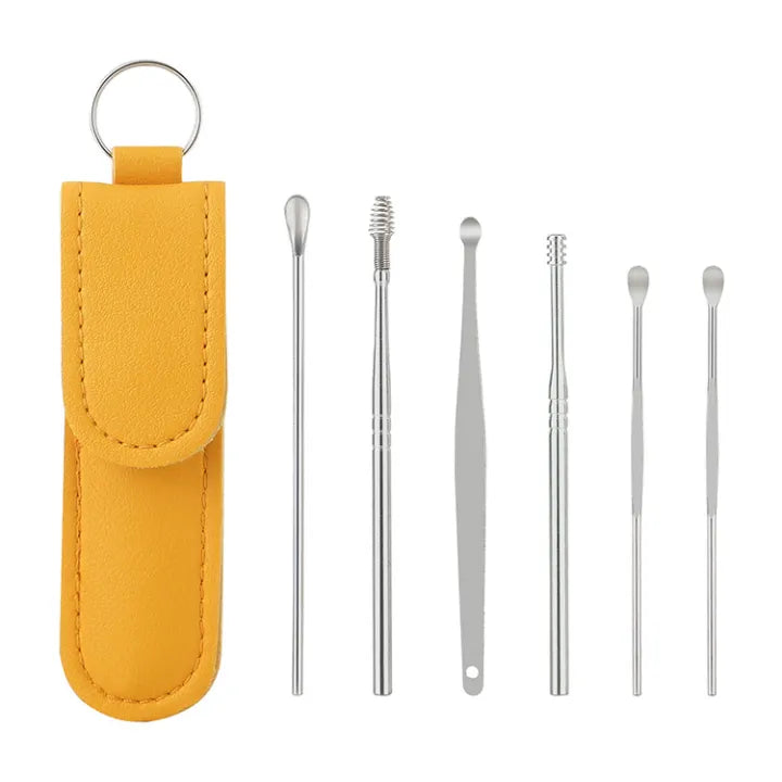 Ear Wax Cleaning Kit, 6 Pcs Ear Pick Tools, Wax Removal Kit, Ear Cleaning Tool Set, Spring Earwax Cleaner Tool Ear Wax Remover, Reusable Ear Cleaner for Children and Adult