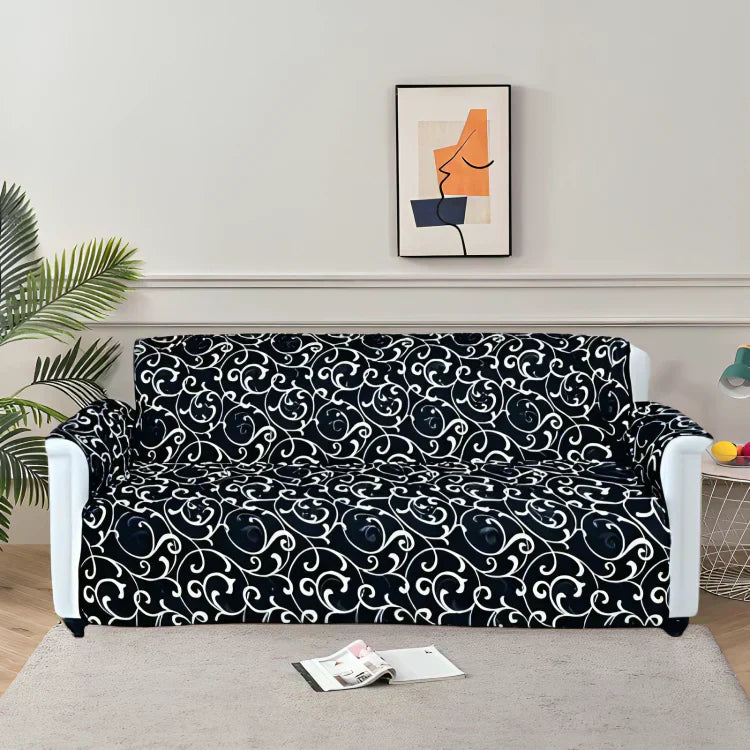 Printed Quilted Sofa Runner - Sofa Coat (Black)