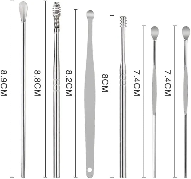 Ear Wax Cleaning Kit, 6 Pcs Ear Pick Tools, Wax Removal Kit, Ear Cleaning Tool Set, Spring Earwax Cleaner Tool Ear Wax Remover, Reusable Ear Cleaner for Children and Adult