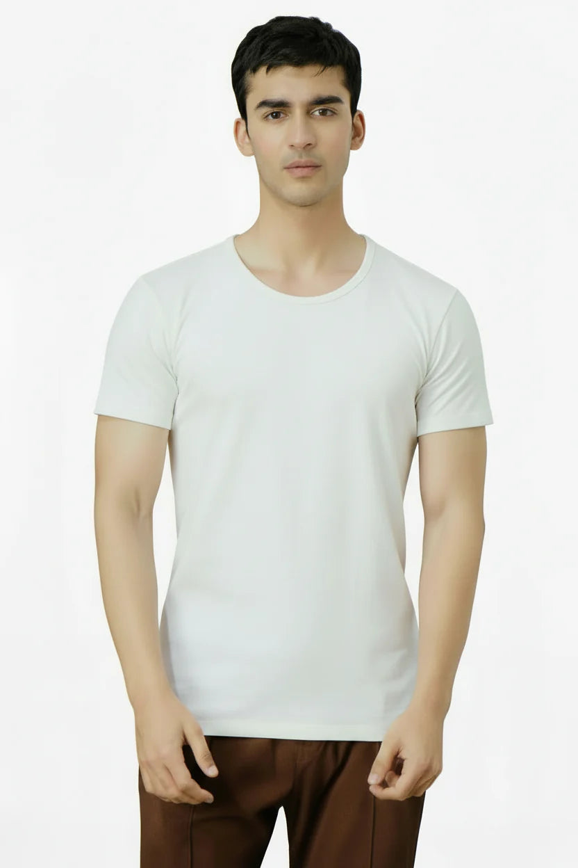 Mes's Deep Neck Half Sleeves VEST (WHITE)